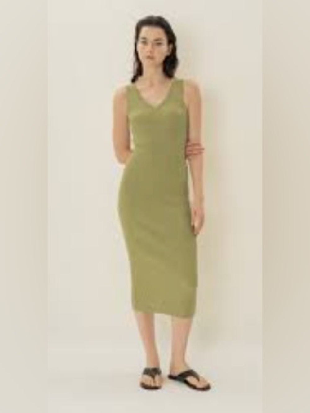 Wilfred Olive Green Sleeveless V-Neck Midi Dress